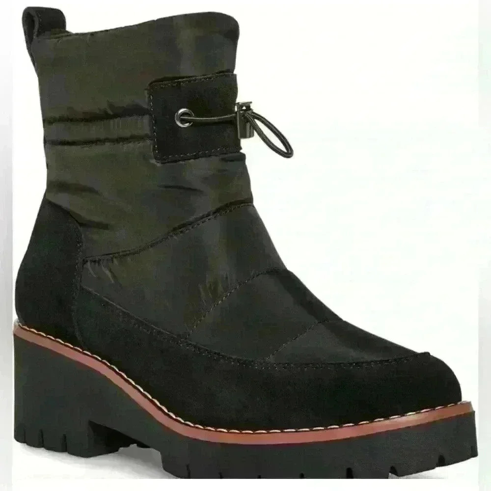 Blondo Darci Puffer Waterproof Black Suede And Nylon‎ Chunky Bootie size 9.5